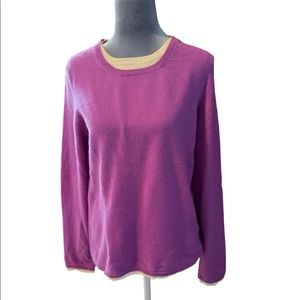 CASHMERE Bloomingdales sweater fushia and cream euc L